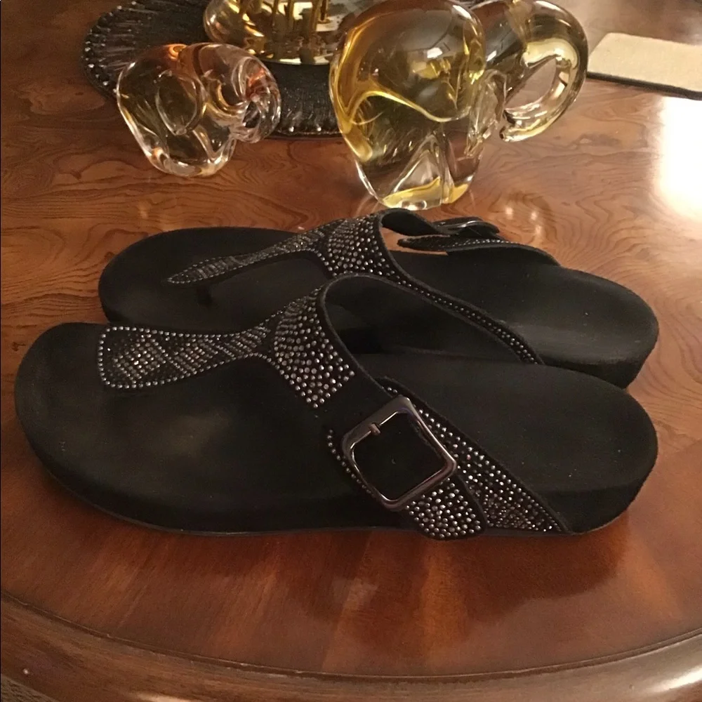 Thongs Pesaro black with rhinestones size 8 great shape